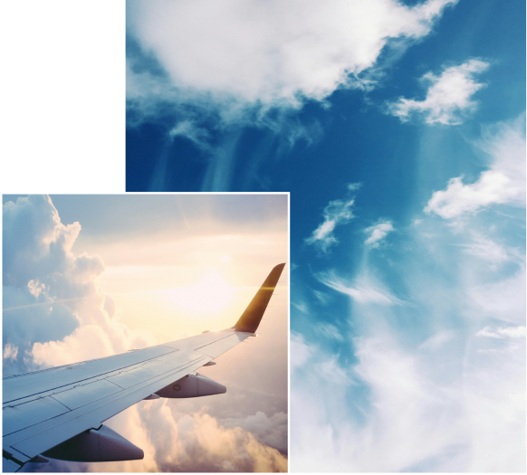Airplane wing and a blue sky